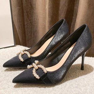 New pointed toe satin black high heels women's stiletto pumps